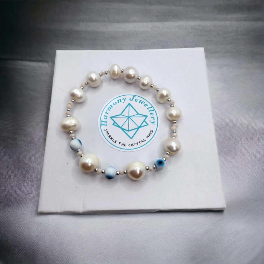 Freshwater Pearl, Evil Eye Bracelet